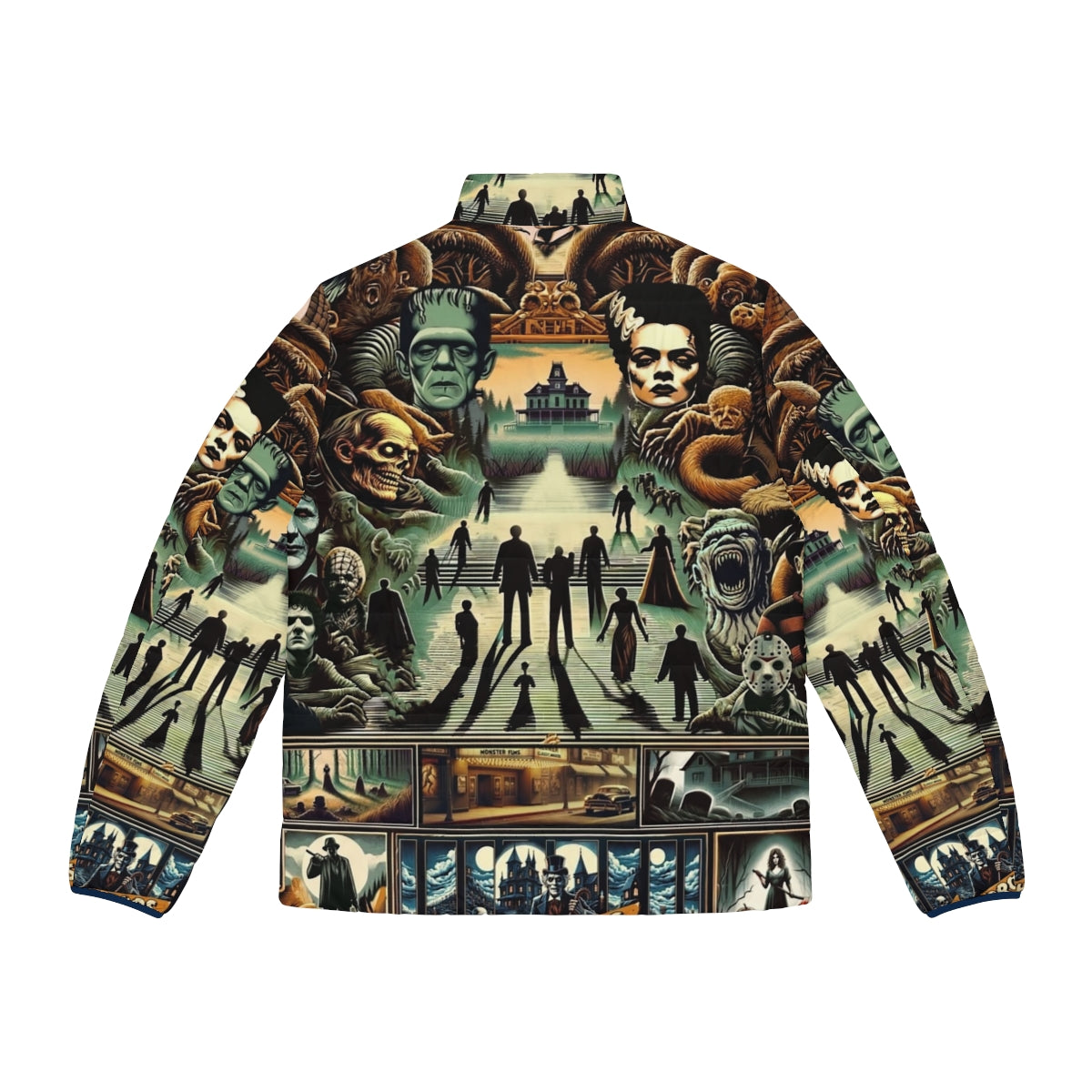 Midnight Macabre Puffer Jacket, a gothic-inspired horror-themed outerwear piece - Back