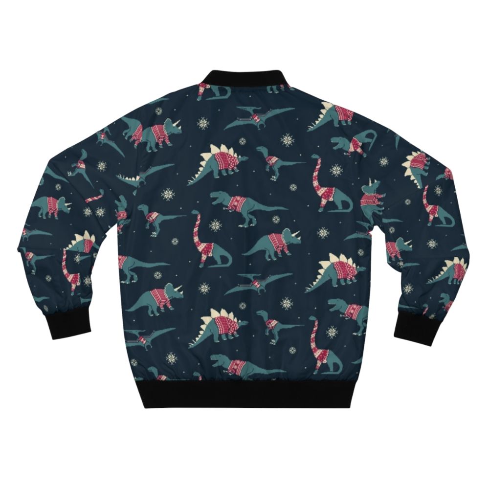 Dino and dinosaur holiday-themed bomber jacket with a cute, pixel art design - Back