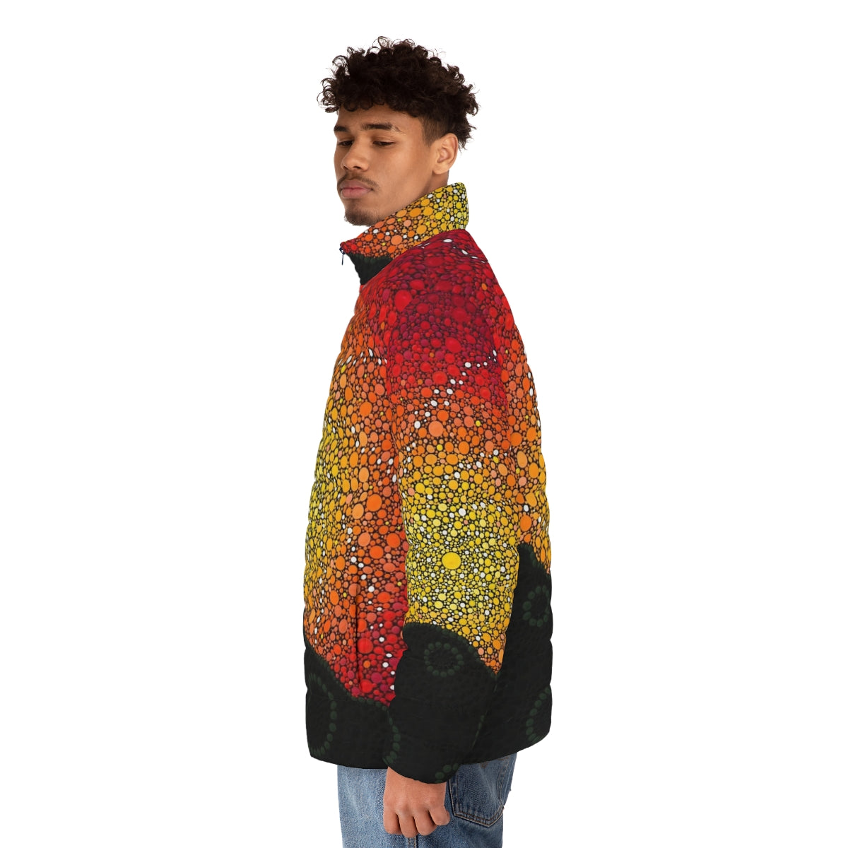 Early Warning Aboriginal Puffer Jacket with Indigenous Australian Art Designs - men side left