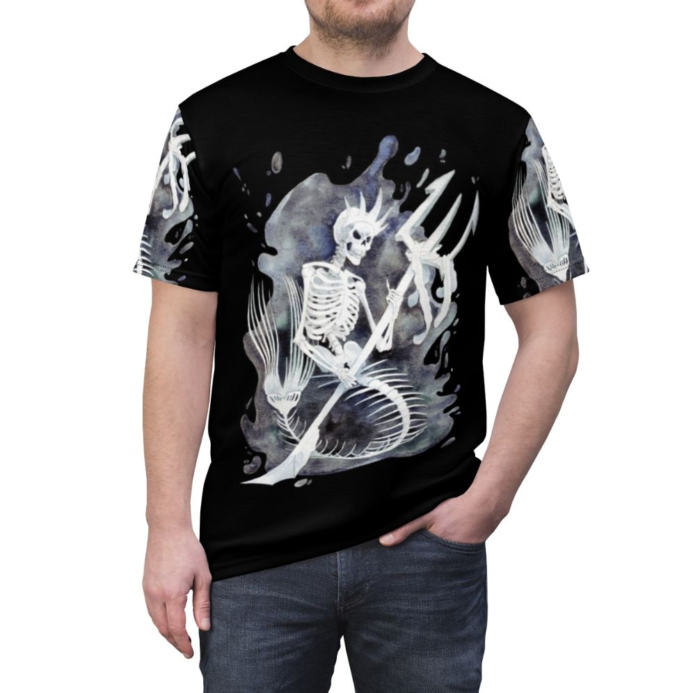 Mermaid skeleton graphic printed on a high-quality t-shirt - men front