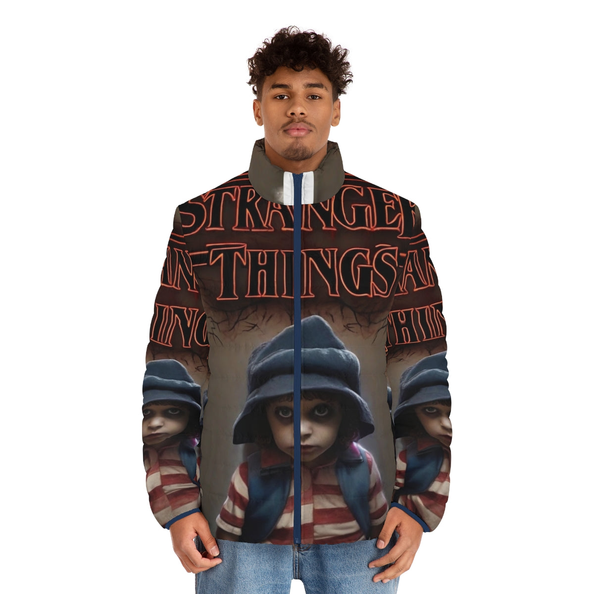 "Stranger Things Eleven Puffer Jacket featuring sci-fi inspired design" - men front