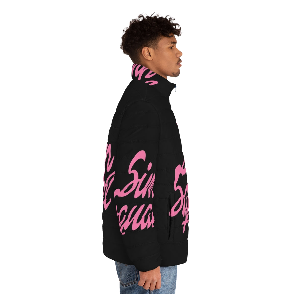 Alucard's Sarcastic Pink Puffer Jacket with Castlevania-inspired design - men side right