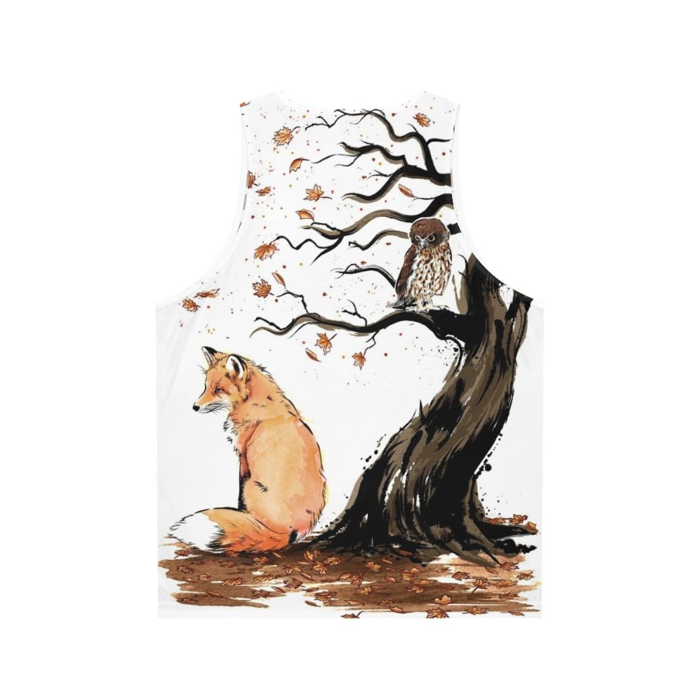 Unisex tank top with autumn nature watercolor design - Back