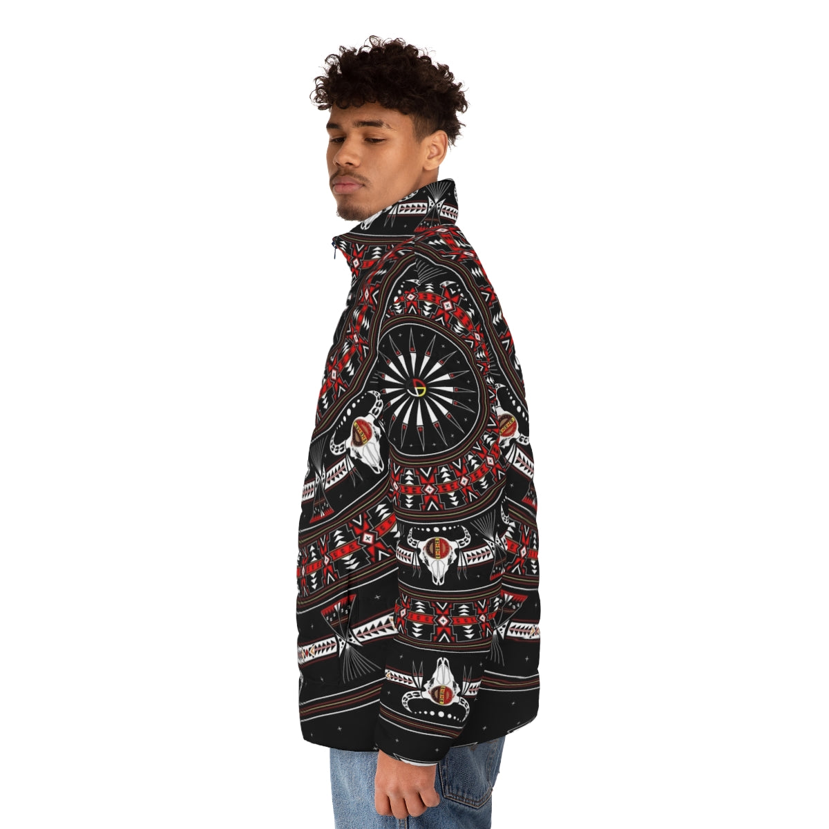 Native American-inspired buffalo puffer jacket - men side left