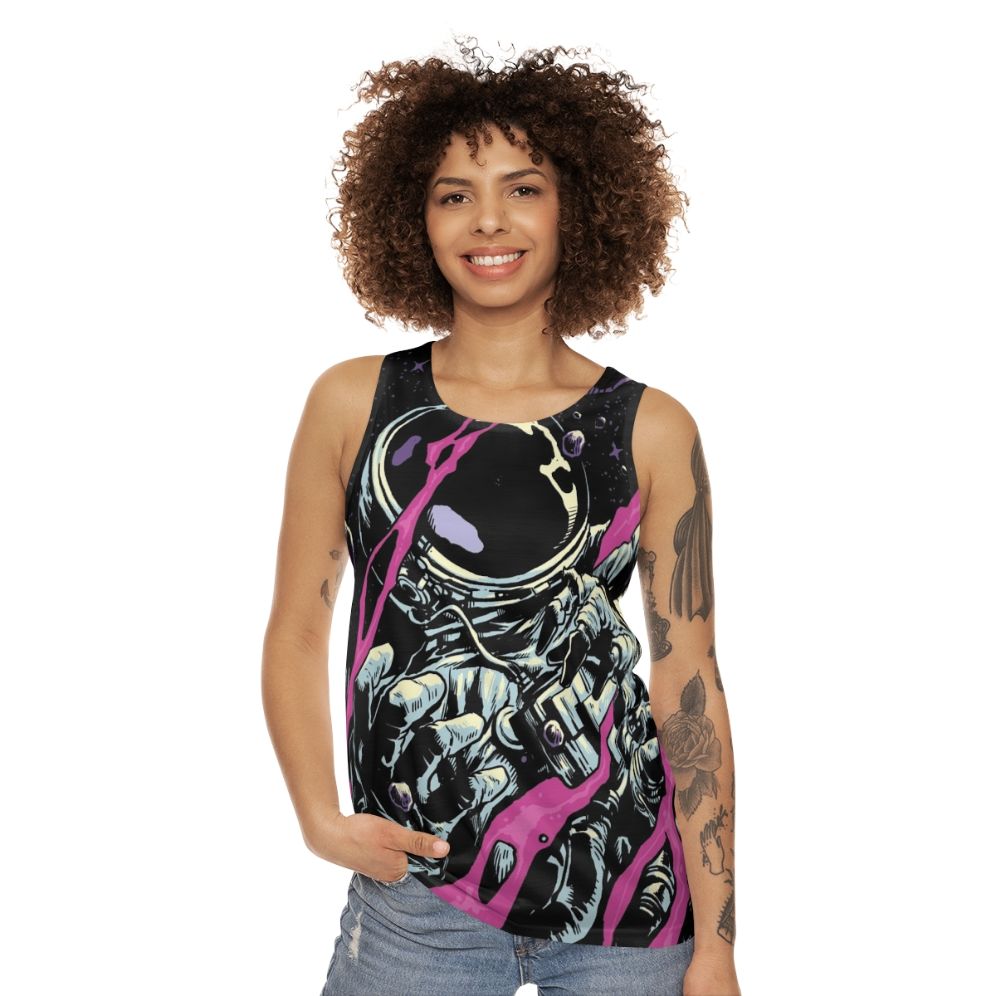 Unisex tank top with galaxy and space-themed design - women