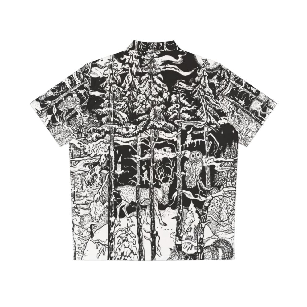 Winter forest Hawaiian shirt with deer, foxes, and snowy trees - Back