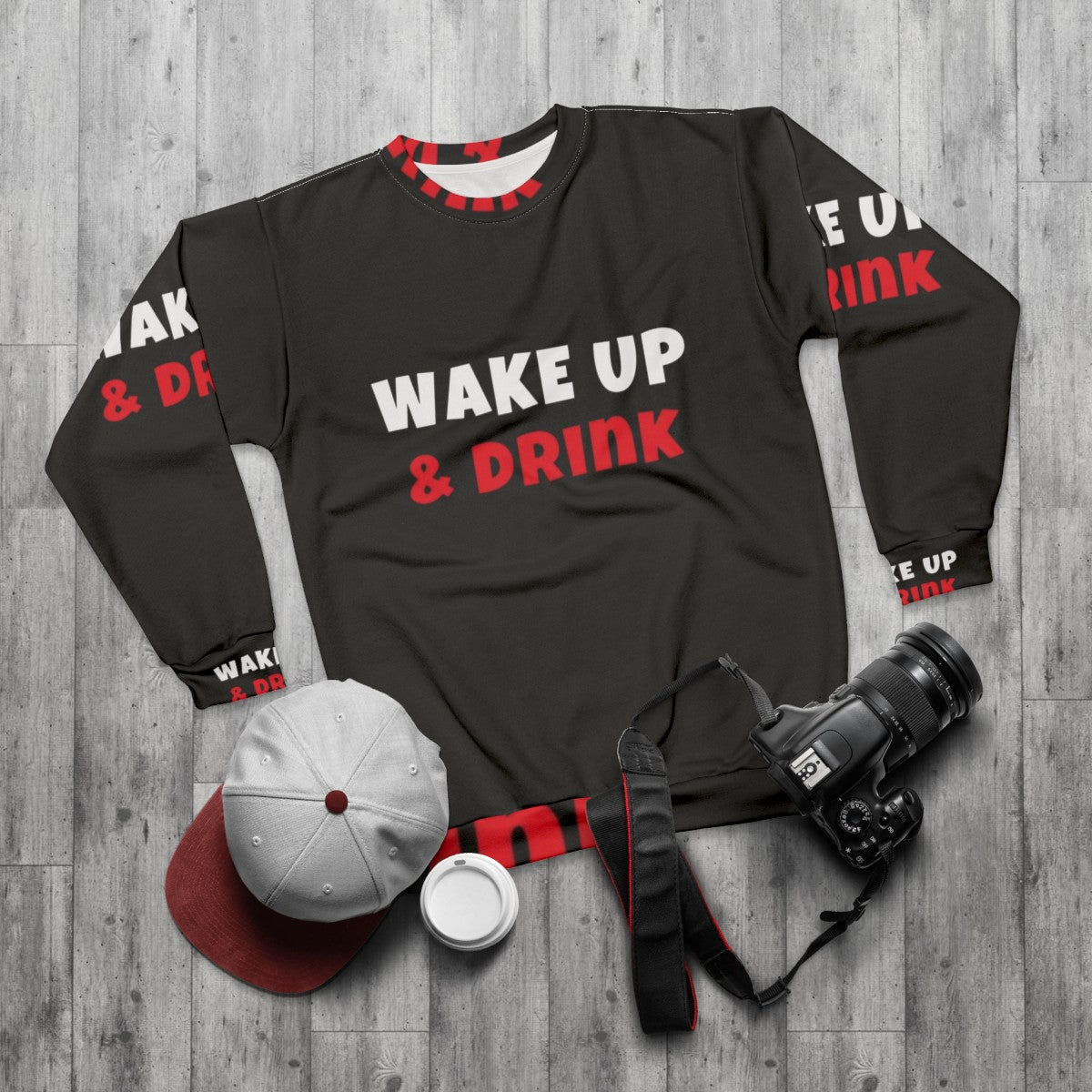 Wake Up and Enjoy Your Hobbies Sweatshirt featuring activities and exercise - flat lay