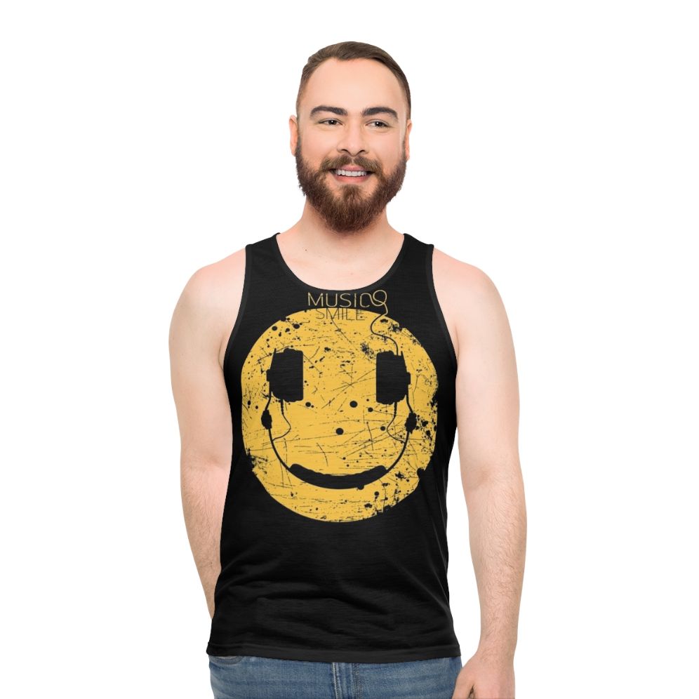 Unisex tank top with abstract music and smile design - men