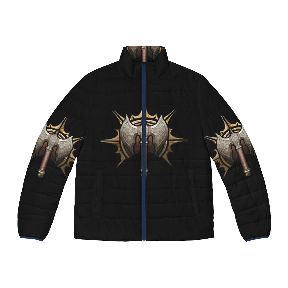 Baldur's Gate Barbarian Logo Puffer Jacket featuring a stylish design for RPG and gaming enthusiasts