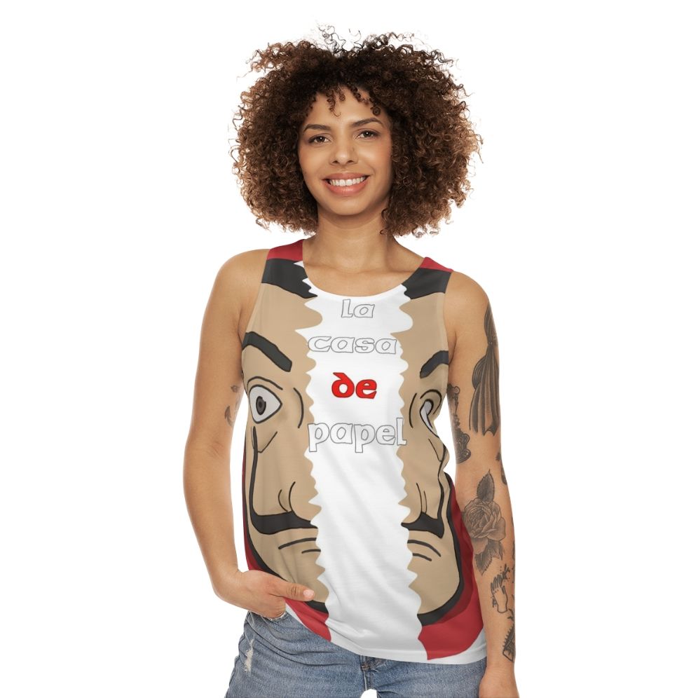 Casa De Papel Unisex Tank Top with Salvador Dali Drawing - women