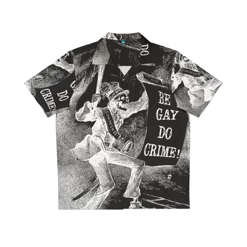 Black skeleton Hawaiian shirt with queer pride and anarchy design