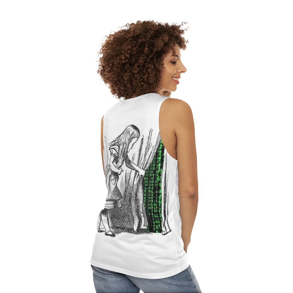 Matrix inspired unisex tank top with Alice in Matrix design - women back