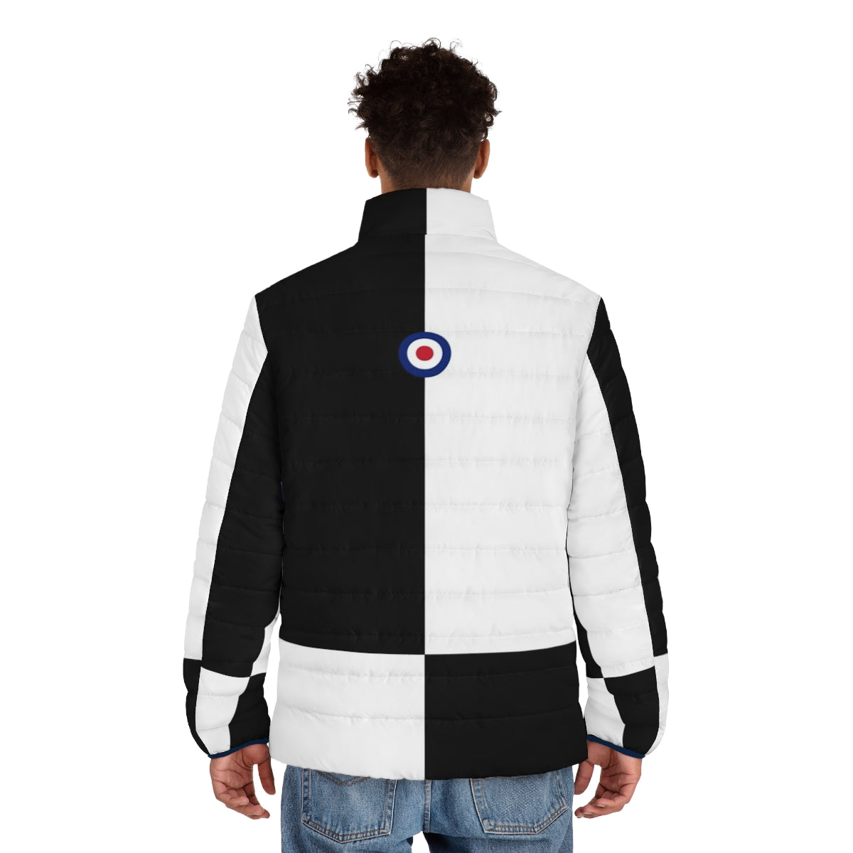 Mod-inspired black and white puffer jacket with mod logo - men back