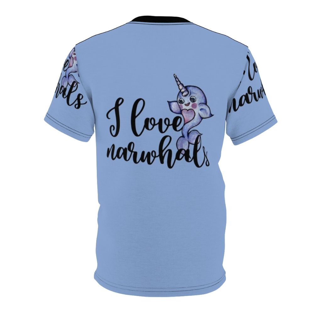 All-over print t-shirt featuring a cute and colorful narwhal design - Back