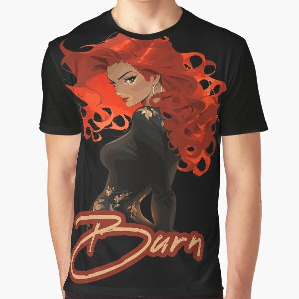 Burn Graphic T-Shirt with Fiery Design and Attractive Model