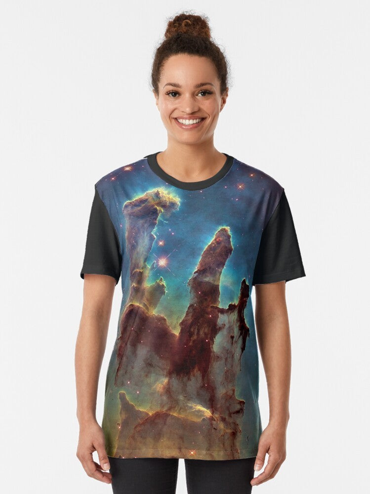 Pillars of Creation graphic t-shirt featuring the famous Hubble Space Telescope image of the Eagle Nebula - Women