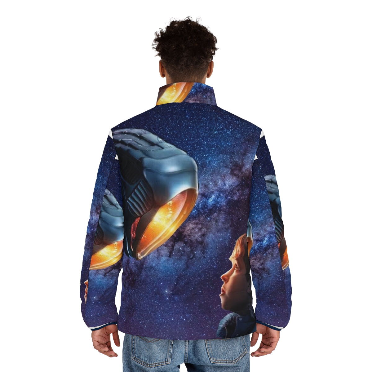 Stylish Lost in Space-themed puffer jacket for cozy sci-fi adventure - men back