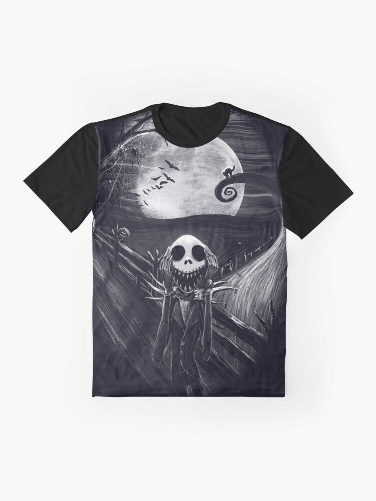 The Scream Before Christmas Jack Skellington Graphic T-Shirt, featuring a spooky and funny skeleton design - Flat lay