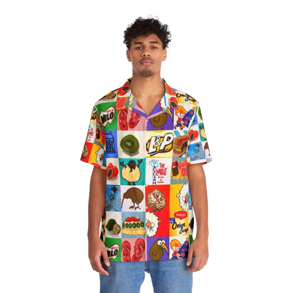 Kiwiana Hawaiian Shirt with Food and Drink Icons - People Front