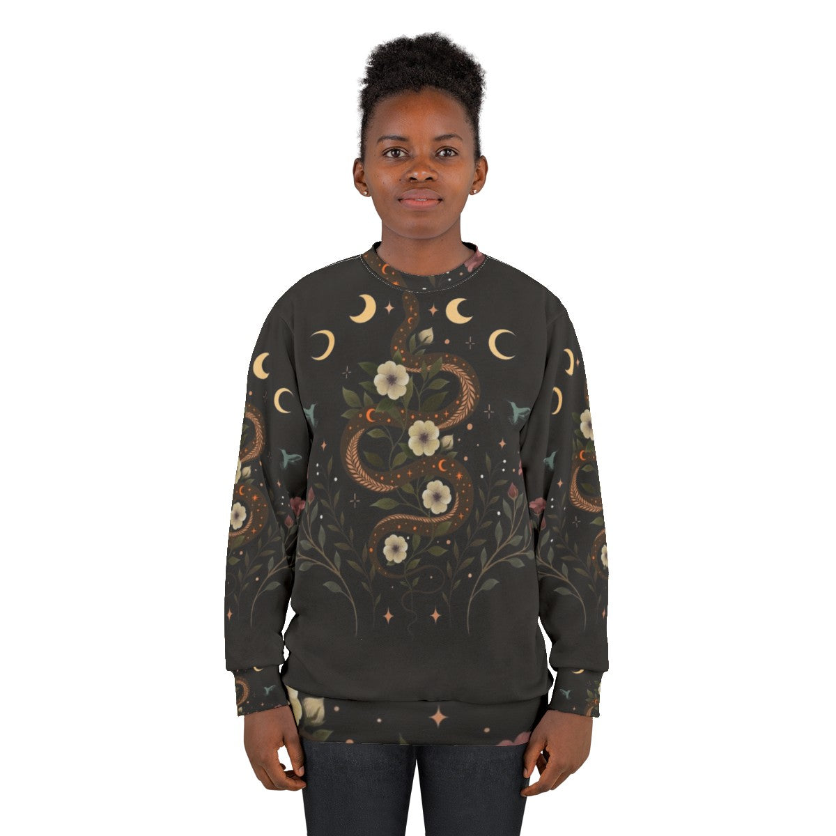 Boho botanical serpent moon sweatshirt - women