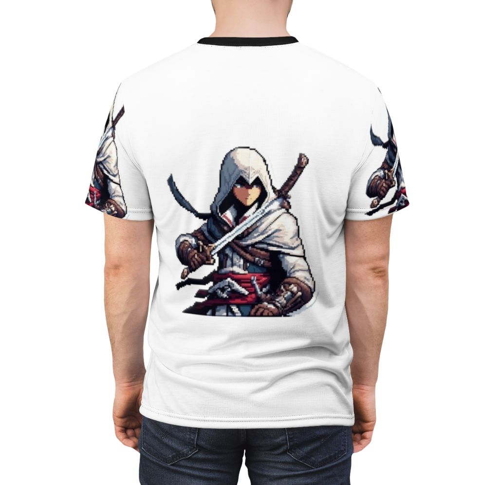 Pixel art design of an assassin character from the popular video game series, Assassin's Creed. - men back