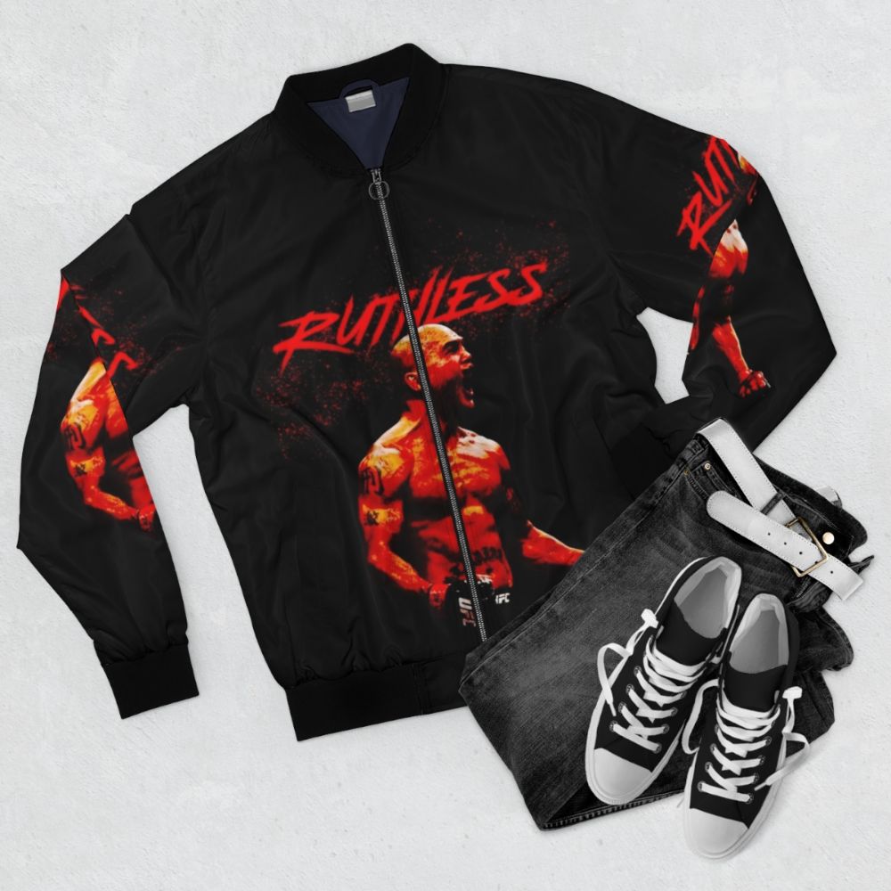 Ruthless Robbie Lawler UFC MMA Fighter Bomber Jacket - Flat lay