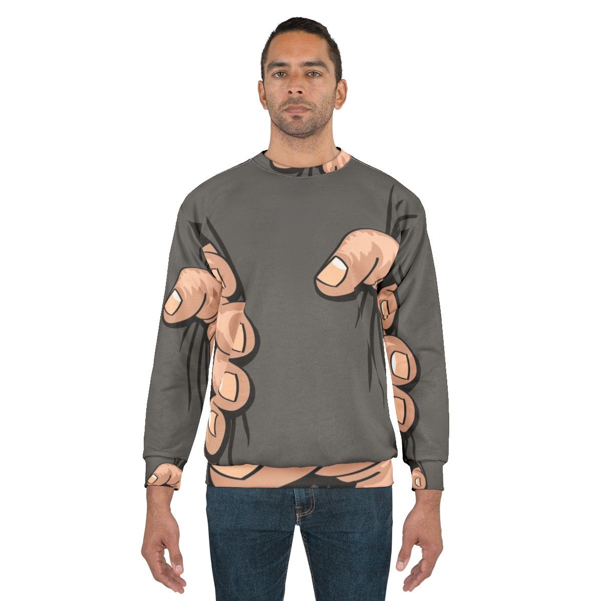 Big Hand Squeezing Sweatshirt - Funny Oversized Hand Graphic Tee - men