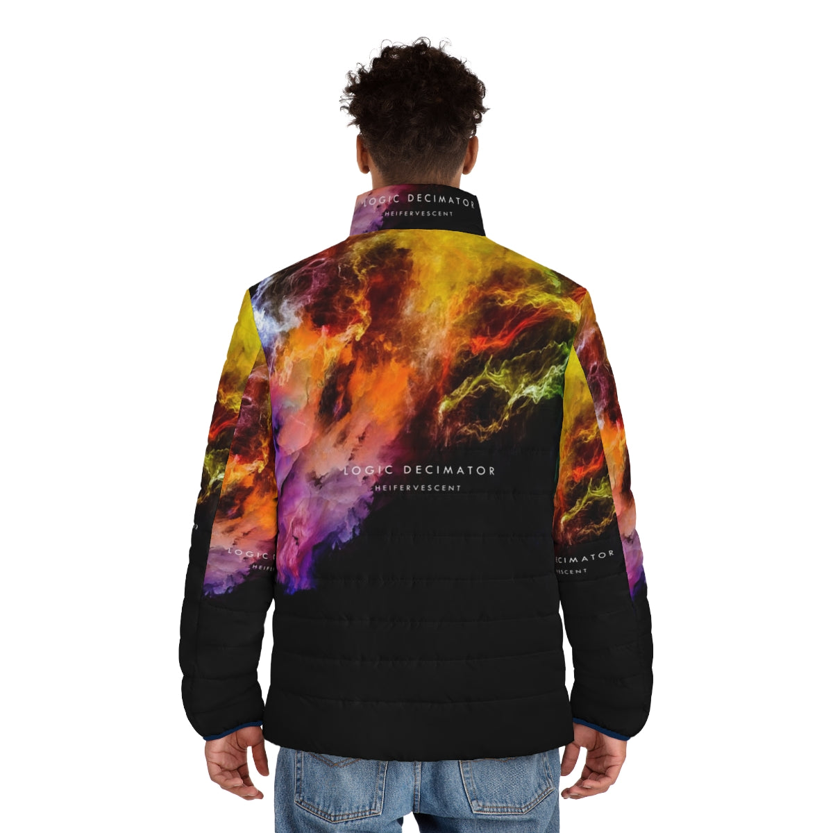 Logic Decimator all over print puffer jacket featuring a vibrant, colorful design - men back