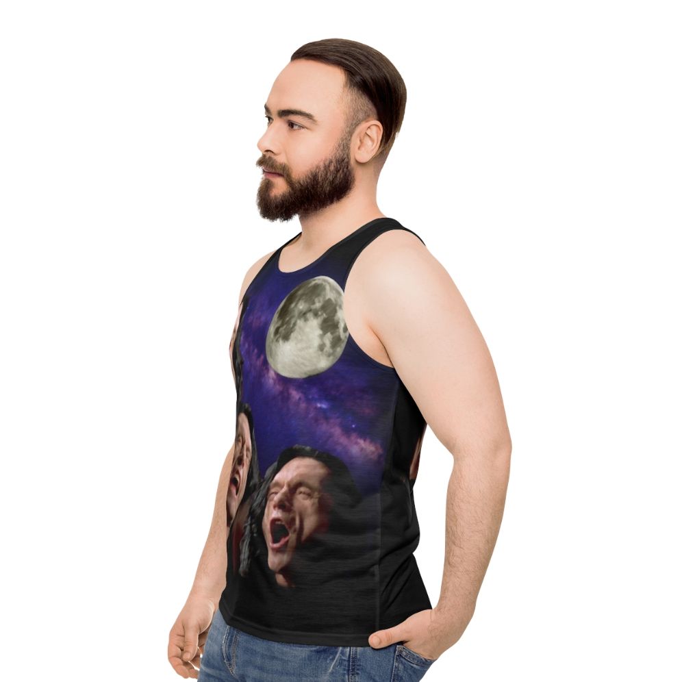 Three Wiseau Moon Unisex Tank Top - men side