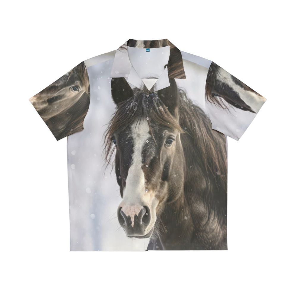 Black horse in winter Hawaiian shirt