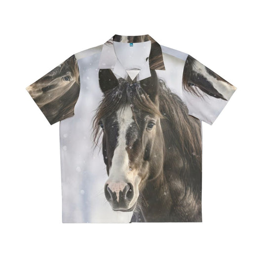 Black horse in winter Hawaiian shirt