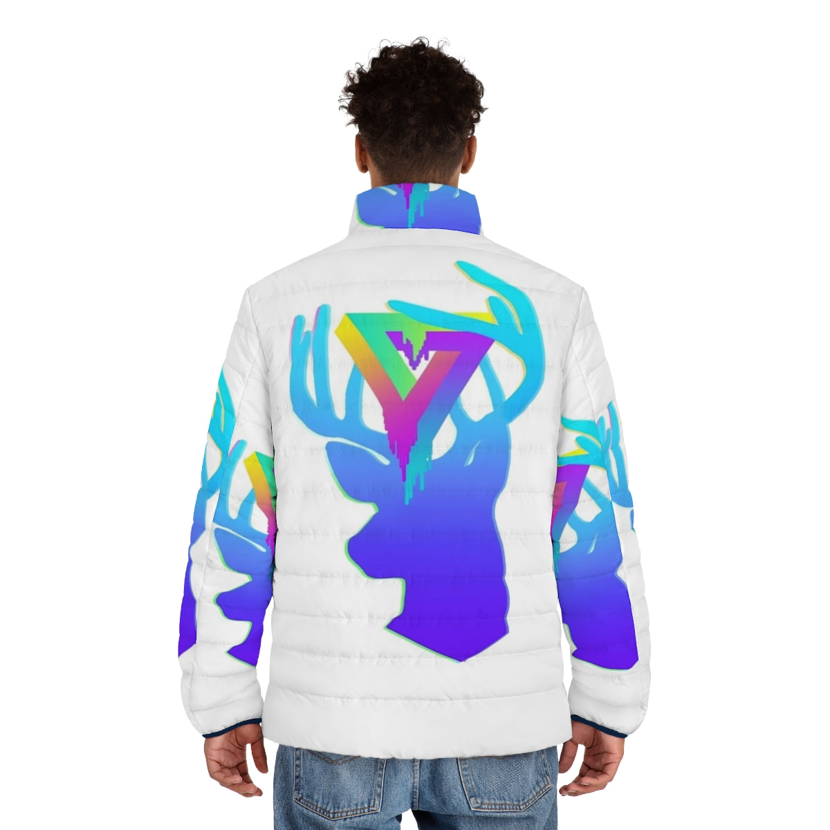 Neon deer print acrylic puffer jacket - men back