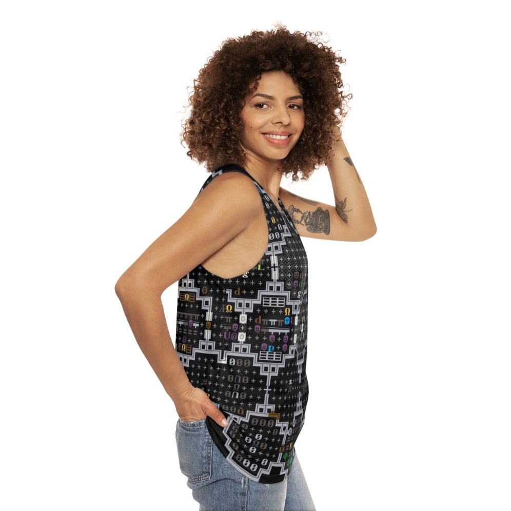 Unisex Dwarf Fortress Indie Game Tank Top featuring Pixel Art Graphics - women side