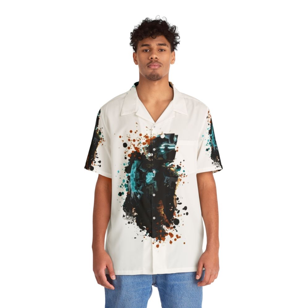 Dead Space Dark Splatter Hawaiian Shirt with Isaac Clarke and Splatter Art - People Front