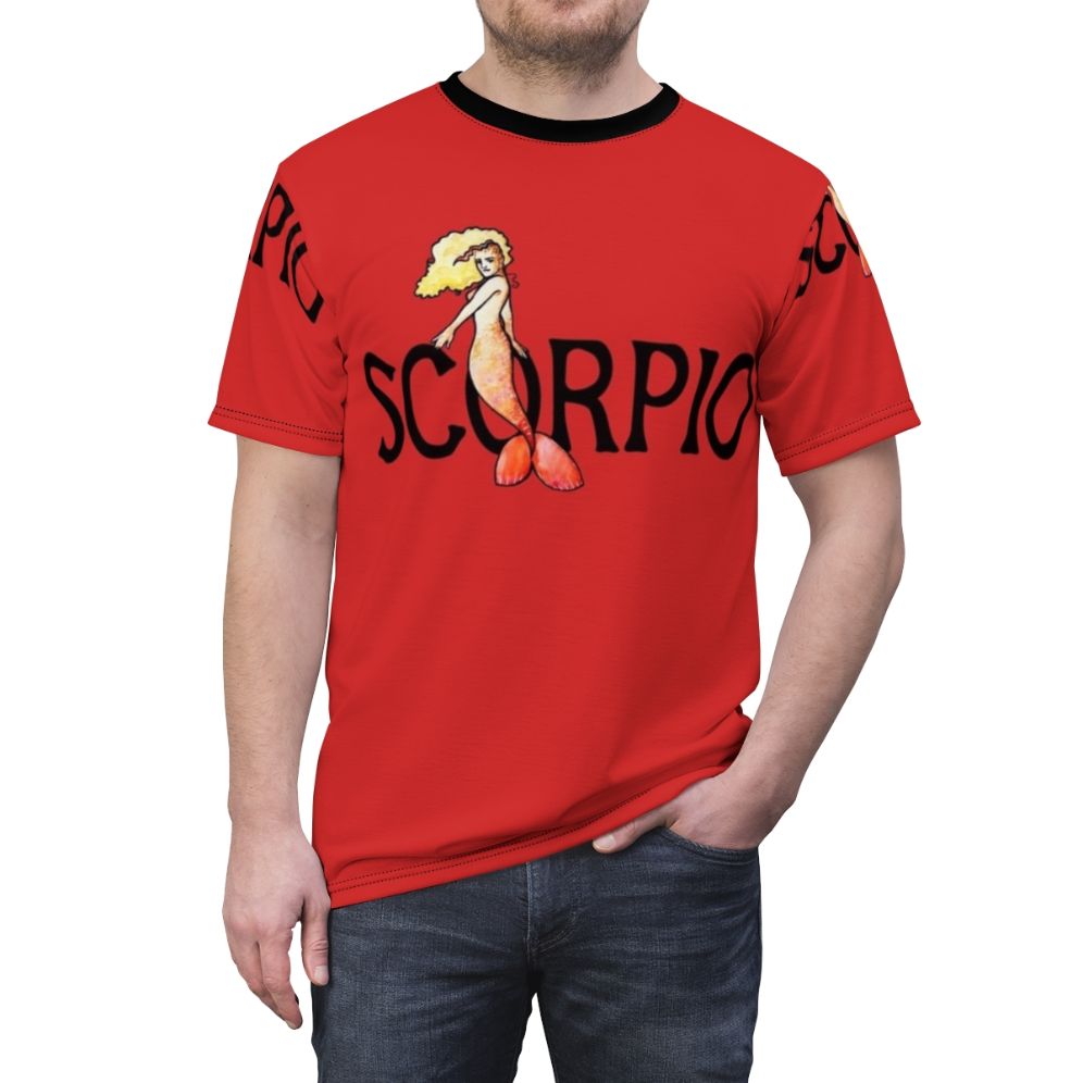 Scorpio mermaid design printed on a high-quality t-shirt - men front