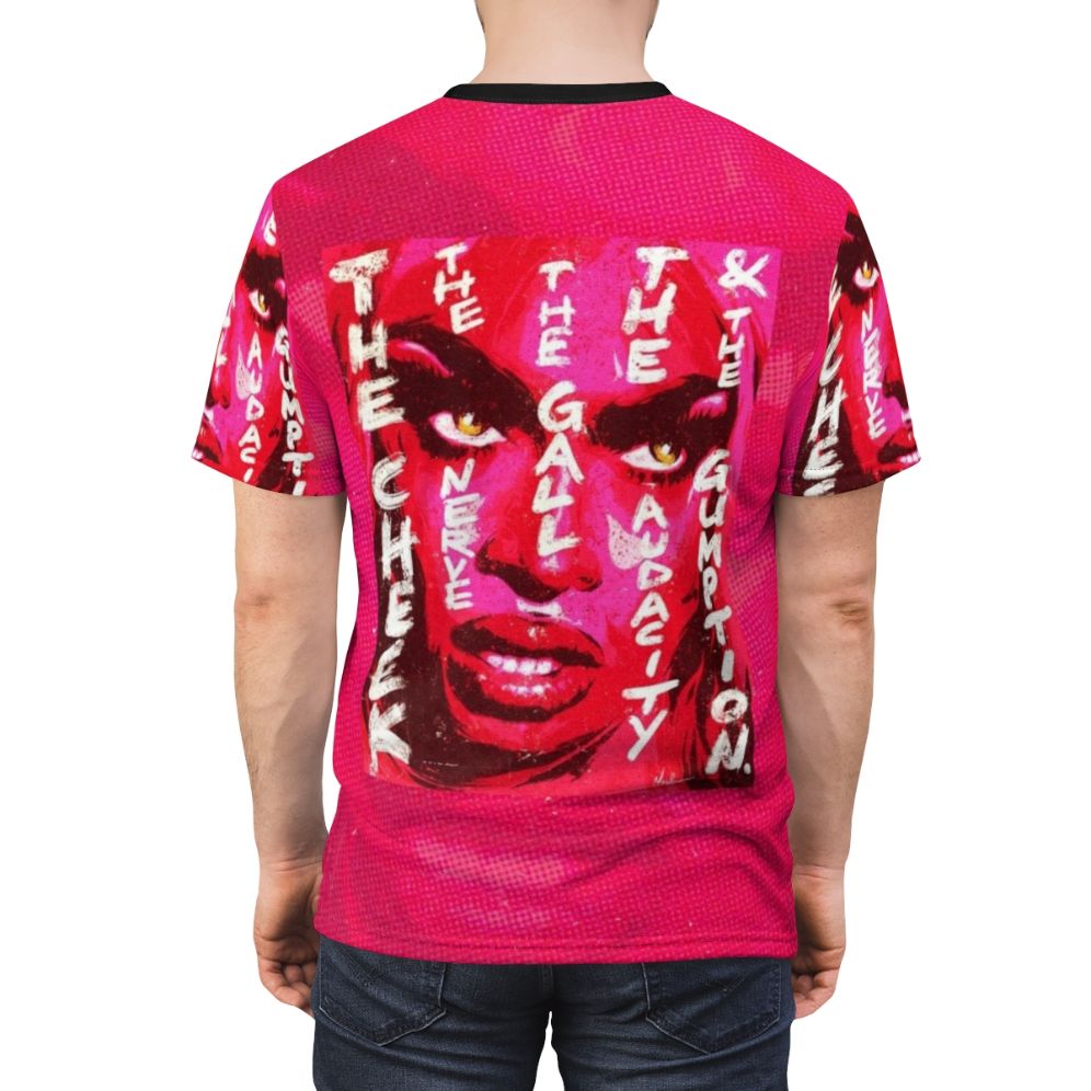 Colorful t-shirt featuring a pop art design inspired by Tayce, a popular drag queen from RuPaul's Drag Race UK. - men back