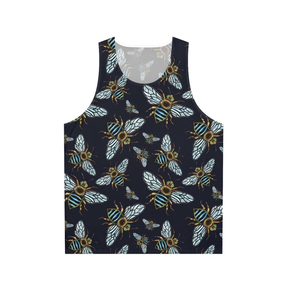 Unisex Lino Print Blue Banded Bee Tank Top