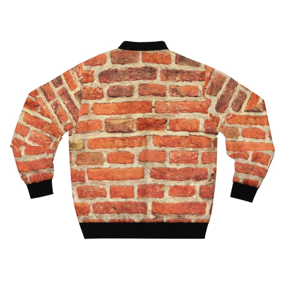 Red vintage bomber jacket with a brick wall pattern design - Back