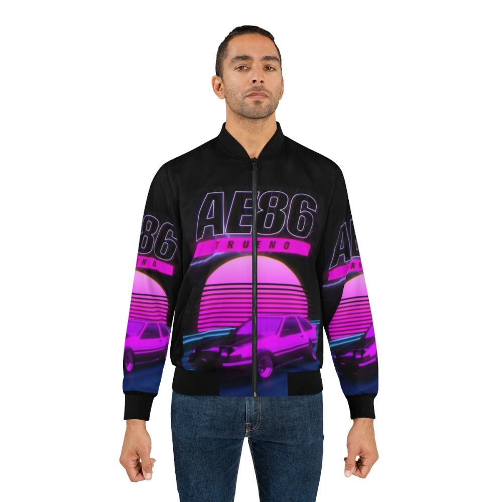 AE86 Retro Synthwave Poster Bomber Jacket - Lifestyle