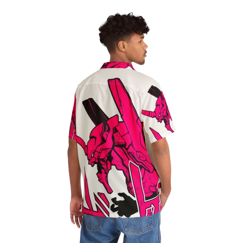 Pink Evangelion inspired Hawaiian shirt with vintage anime graphics - People Back