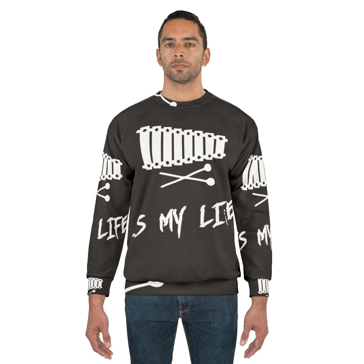 Person wearing a sweatshirt with the text "Xylophone Is My Life" - men