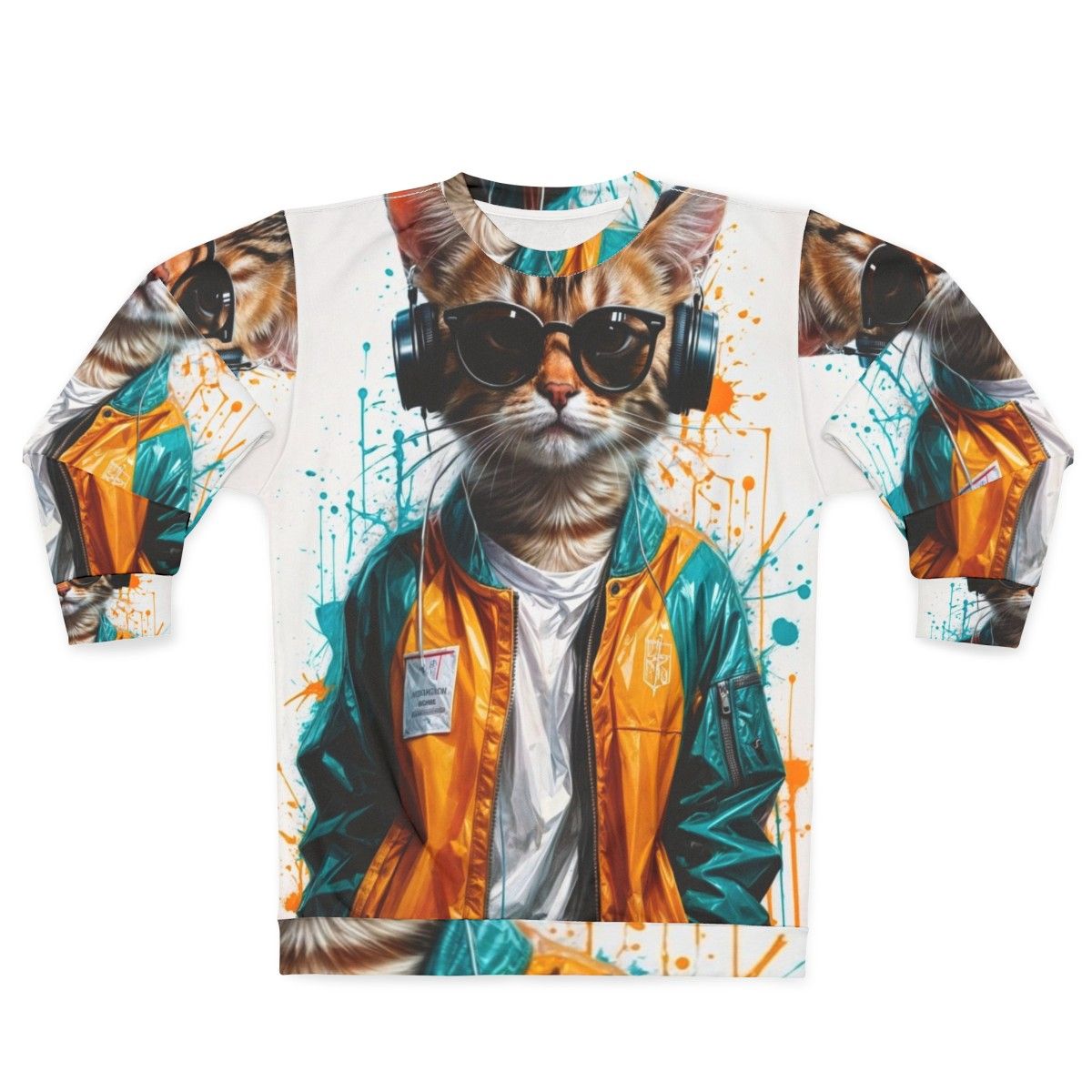 Fashionable dance cat sweatshirt featuring a cute kitten dancing with headphones