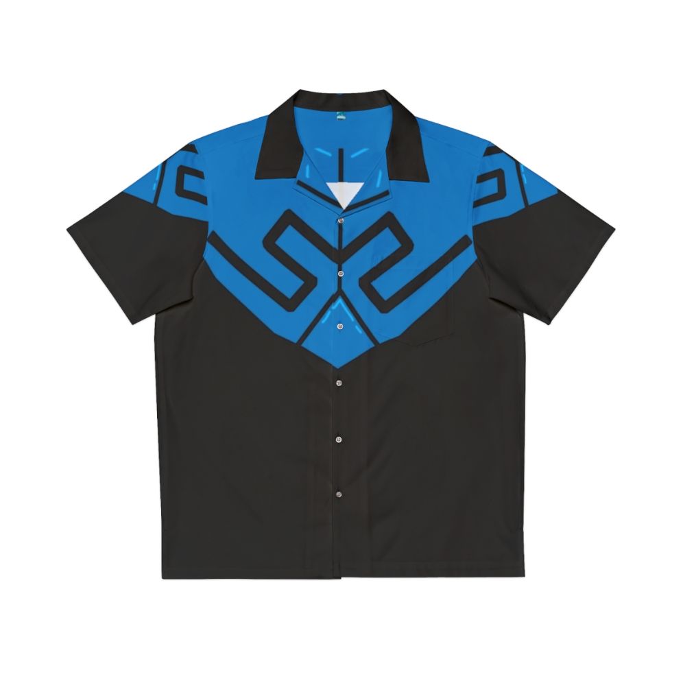 Blue Beetle Armor Hawaiian Shirt with DC Comics Superhero Design