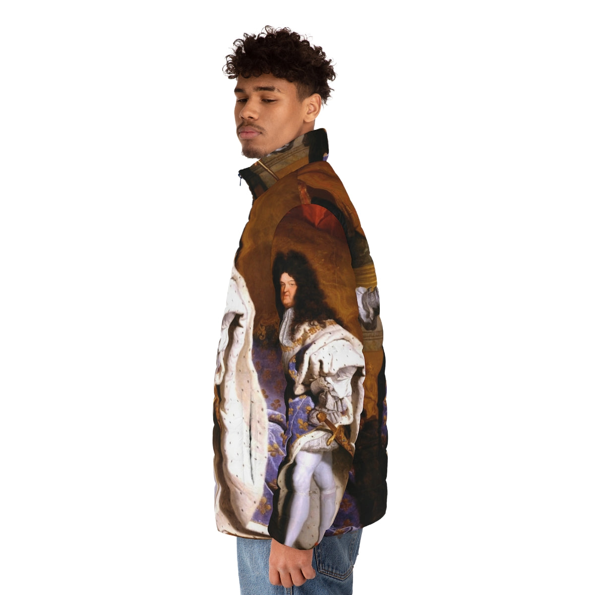 Puffer jacket inspired by Hyacinth Rigaud's painting of King Louis XIV - men side left