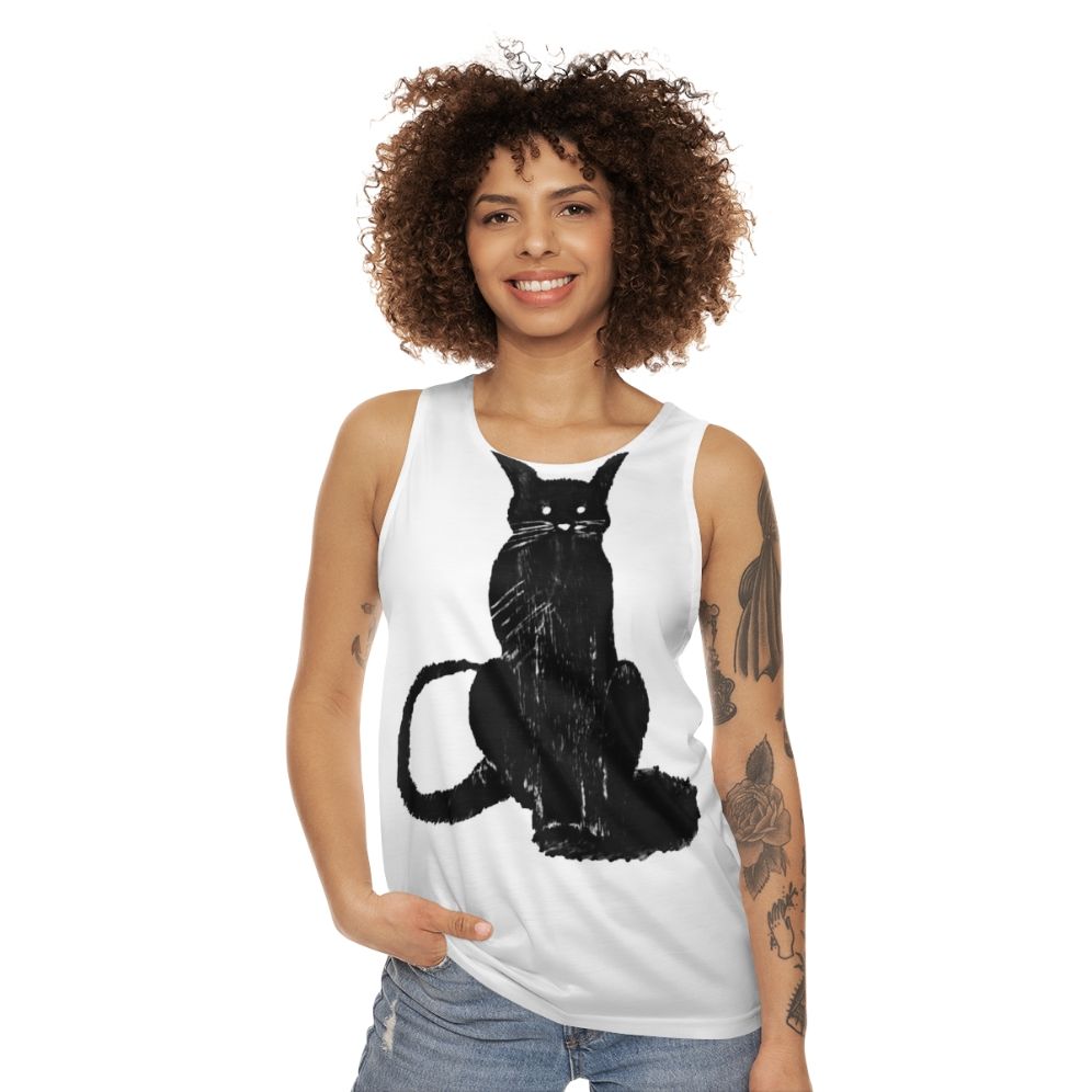 Dark cat graphic on a unisex tank top - women