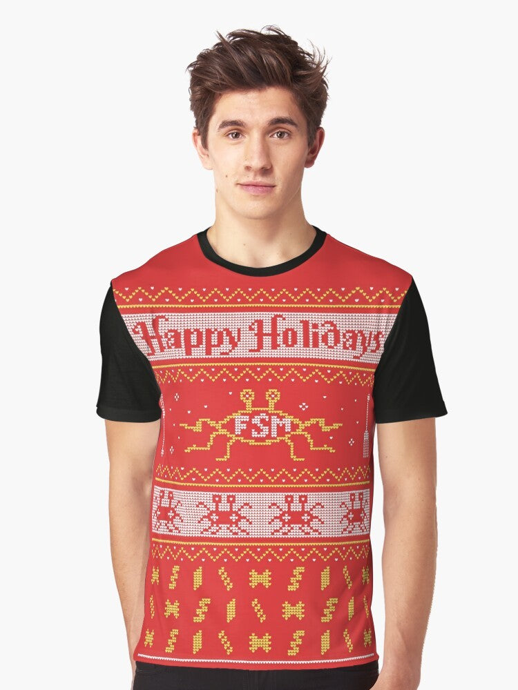 Pastafarian Christmas Sweater with Flying Spaghetti Monster Graphic - Men