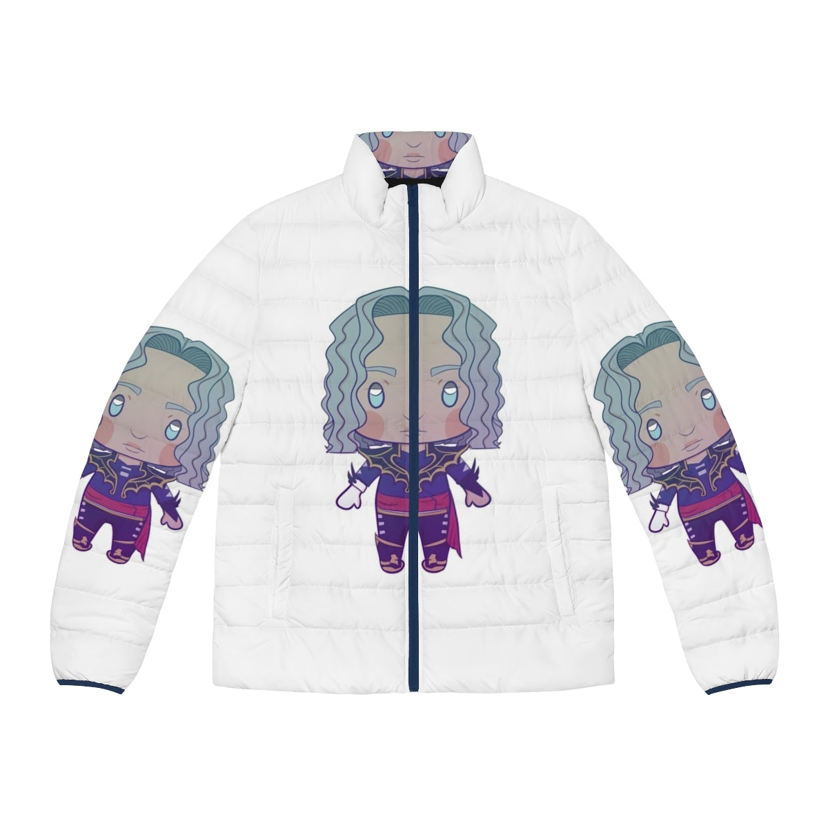 Castlevania inspired Hector puffer jacket featuring a dark color scheme and video game inspired design