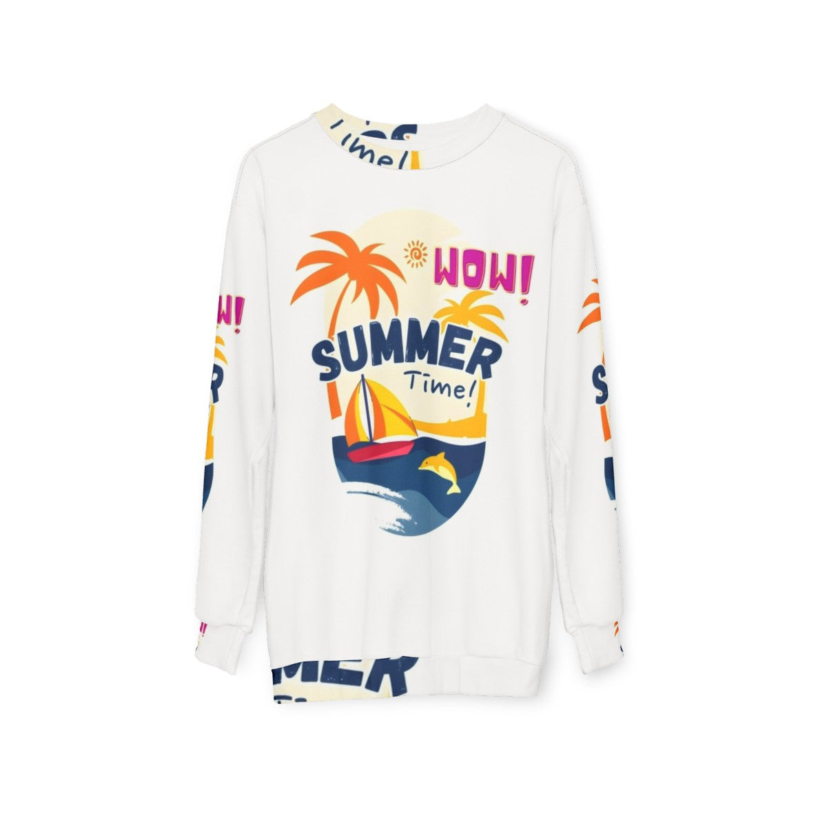 Wow Summer Time Casual Sweatshirt with Trendy Graphic Design - hanging