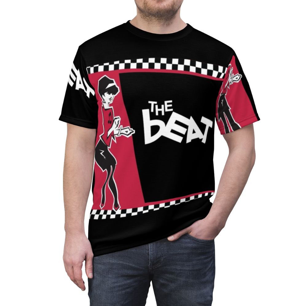 Retro beat ska music t-shirt featuring a graphic design of a vinyl record - men front