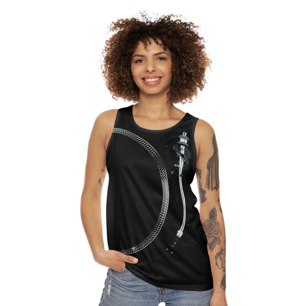 Turntable tone arm and platter unisex tank top - women